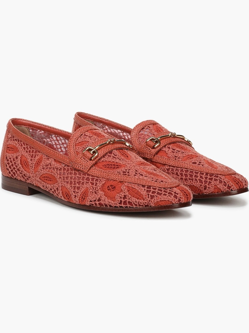 Nwot Sam Edelman Loraine Woven Floral Lace Bit Buckle Loafers in Coral Clay. 9.5